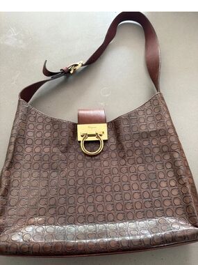 DROPPING SOON Salvatore Ferragamo Brown Gancini Signature Leather Shoulder Bag